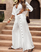 Willluxe® Tie-Front Top & Wide Leg Pants Set