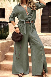 Willluxe® Tie-Front Top & Wide Leg Pants Set