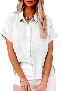 Willluxe® Dressy Casual V Neck Button Down Shirts Short Sleeve Blouses