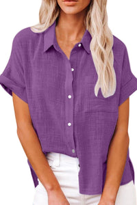 Willluxe® Dressy Casual V Neck Button Down Shirts Short Sleeve Blouses