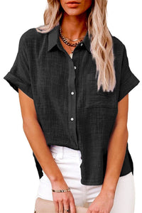 Willluxe® Dressy Casual V Neck Button Down Shirts Short Sleeve Blouses