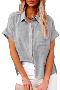 Willluxe® Dressy Casual V Neck Button Down Shirts Short Sleeve Blouses