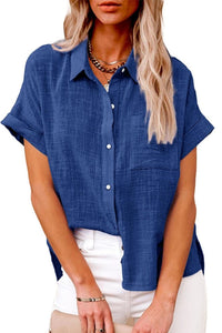 Willluxe® Dressy Casual V Neck Button Down Shirts Short Sleeve Blouses