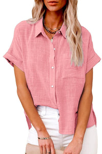 Willluxe® Dressy Casual V Neck Button Down Shirts Short Sleeve Blouses