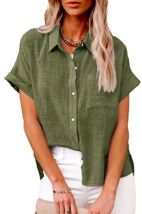 Willluxe® Dressy Casual V Neck Button Down Shirts Short Sleeve Blouses