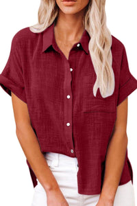 Willluxe® Dressy Casual V Neck Button Down Shirts Short Sleeve Blouses