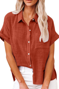Willluxe® Dressy Casual V Neck Button Down Shirts Short Sleeve Blouses