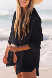 Willluxe® Casual Style Semi-sheer Button Front Long Sleeve Pocket Shirt Cover Up