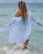 Willluxe® Casual Style Semi-sheer Button Front Long Sleeve Pocket Shirt Cover Up