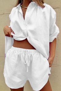 Willluxe® Casual V-Neck Button Down Shirt and Shorts Set Easy Everyday Summer Two-Piece Outfit