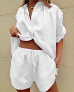 Willluxe® Casual V-Neck Button Down Shirt and Shorts Set Easy Everyday Summer Two-Piece Outfit