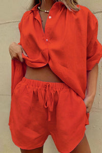Willluxe® Casual V-Neck Button Down Shirt and Shorts Set Easy Everyday Summer Two-Piece Outfit
