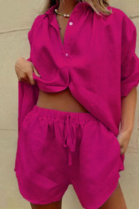 Willluxe® Casual V-Neck Button Down Shirt and Shorts Set Easy Everyday Summer Two-Piece Outfit