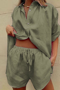 Willluxe® Casual V-Neck Button Down Shirt and Shorts Set Easy Everyday Summer Two-Piece Outfit