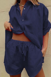 Willluxe® Casual V-Neck Button Down Shirt and Shorts Set Easy Everyday Summer Two-Piece Outfit