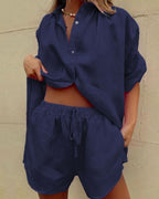 Willluxe® Casual V-Neck Button Down Shirt and Shorts Set Easy Everyday Summer Two-Piece Outfit