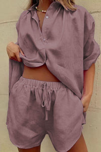 Willluxe® Casual V-Neck Button Down Shirt and Shorts Set Easy Everyday Summer Two-Piece Outfit