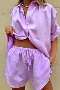 Willluxe® Casual V-Neck Button Down Shirt and Shorts Set Easy Everyday Summer Two-Piece Outfit