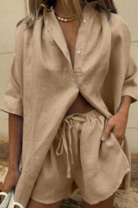 Willluxe® Casual V-Neck Button Down Shirt and Shorts Set Easy Everyday Summer Two-Piece Outfit