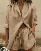 Willluxe® Casual V-Neck Button Down Shirt and Shorts Set Easy Everyday Summer Two-Piece Outfit