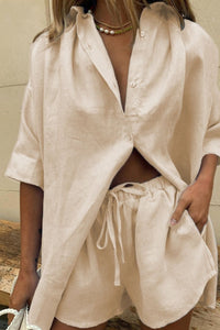 Willluxe® Casual V-Neck Button Down Shirt and Shorts Set Easy Everyday Summer Two-Piece Outfit