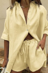 Willluxe® Casual V-Neck Button Down Shirt and Shorts Set Easy Everyday Summer Two-Piece Outfit