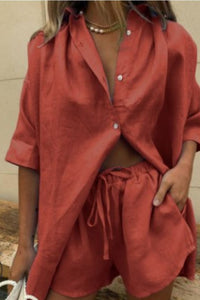 Willluxe® Casual V-Neck Button Down Shirt and Shorts Set Easy Everyday Summer Two-Piece Outfit