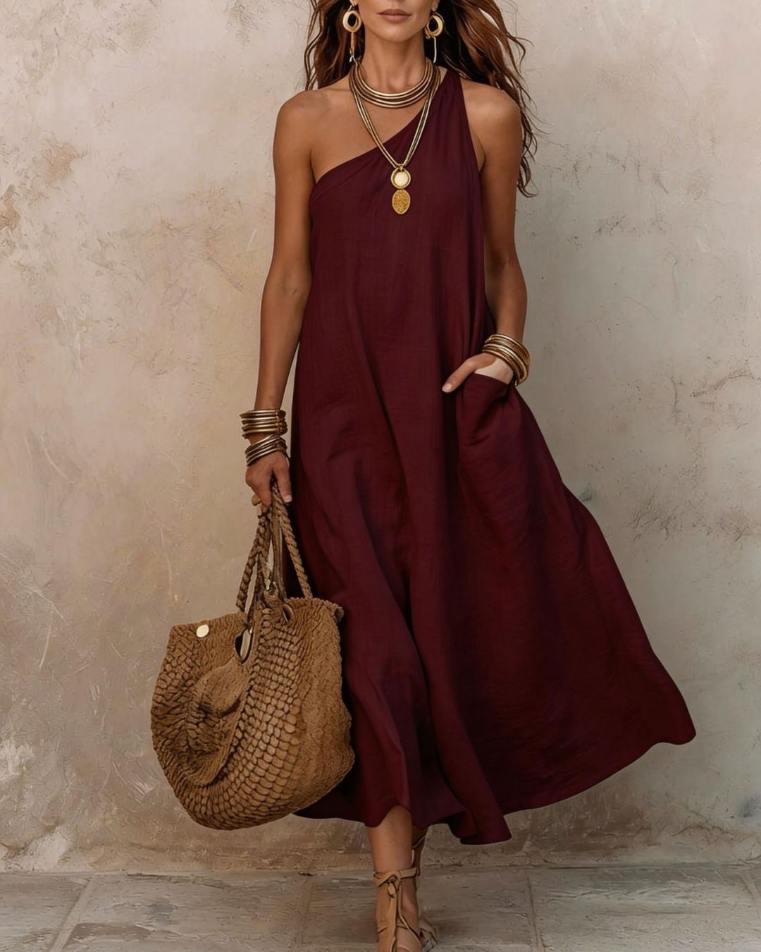 Willluxe® One-Shoulder Halter Maxi Dress