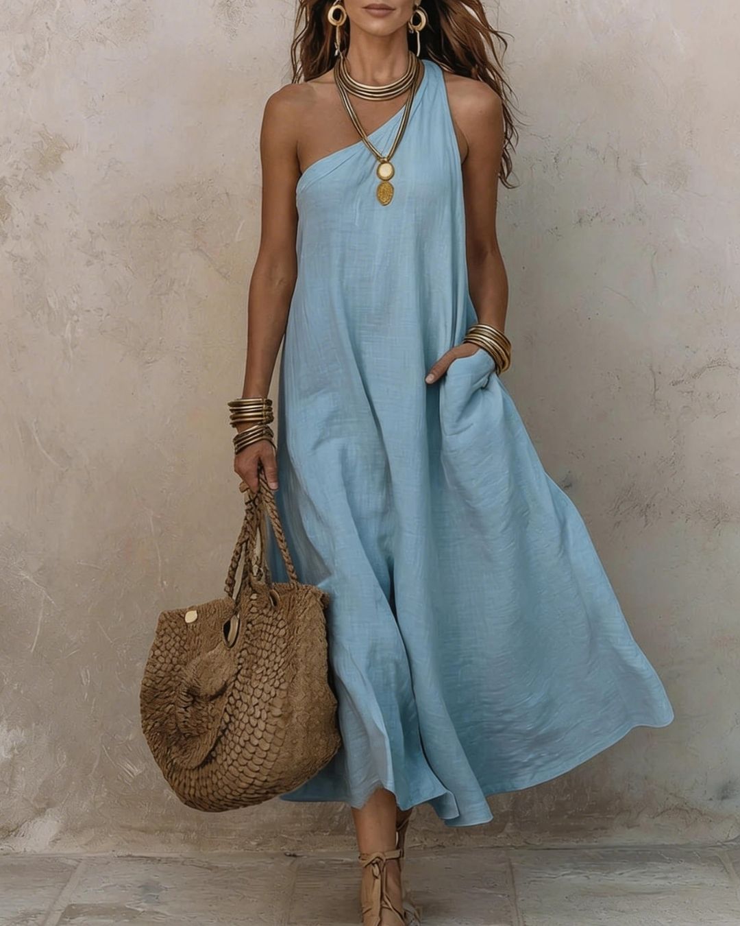 Willluxe® One-Shoulder Halter Maxi Dress