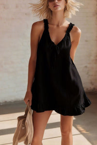 Willluxe® Breezy Ruffle Trim Tie-Front V-Neck Mini Dress Flowy Relaxed Fit Summer Dress
