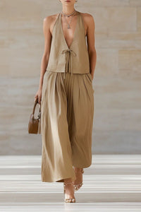Willluxe® Sleeveless Vest & Wide-Leg Pants Set – 2-Piece Lace-Up Outfit