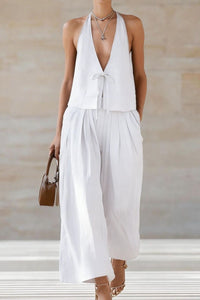 Willluxe® Sleeveless Vest & Wide-Leg Pants Set – 2-Piece Lace-Up Outfit