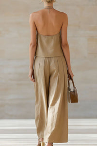 Willluxe® Sleeveless Vest & Wide-Leg Pants Set – 2-Piece Lace-Up Outfit