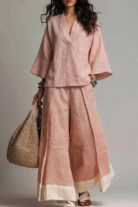 Willluxe® Boho Oasis Set Deep V Neck Tunic Palazzo Pants Resort Wear