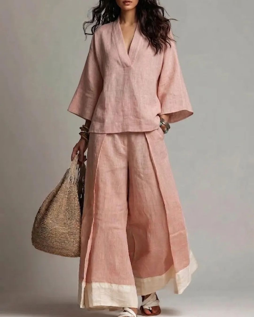 Willluxe® Boho Oasis Set Deep V Neck Tunic Palazzo Pants Resort Wear