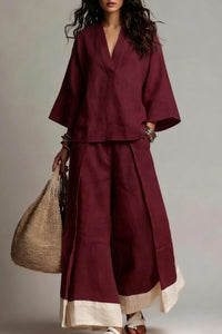 Willluxe® Boho Oasis Set Deep V Neck Tunic Palazzo Pants Resort Wear