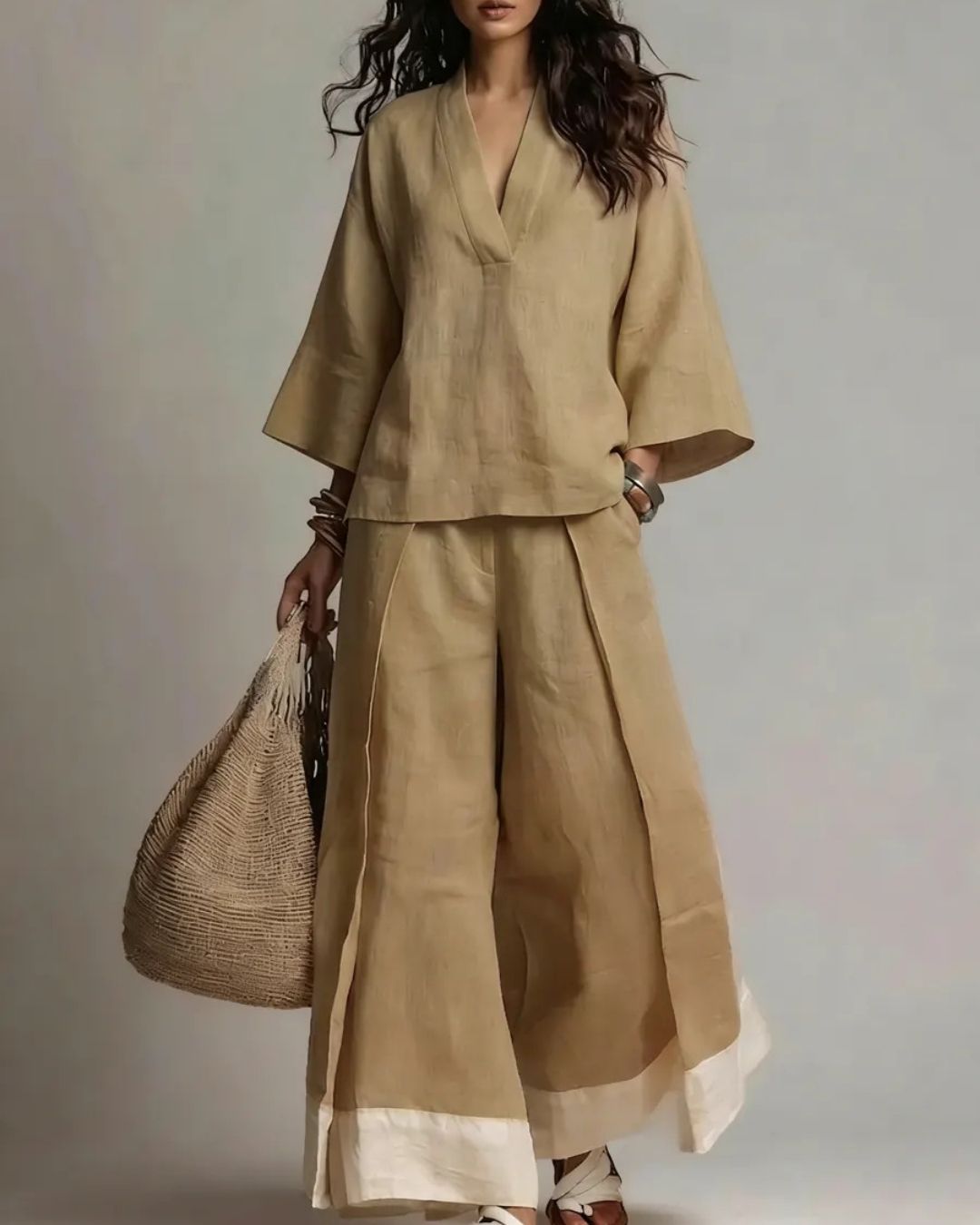 Willluxe® Boho Oasis Set Deep V Neck Tunic Palazzo Pants Resort Wear