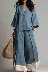Willluxe® Boho Oasis Set Deep V Neck Tunic Palazzo Pants Resort Wear
