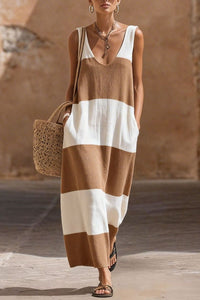 Willluxe® Striped Maxi Dress with Pockets Resort Summer