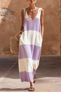 Willluxe® Striped Maxi Dress with Pockets Resort Summer