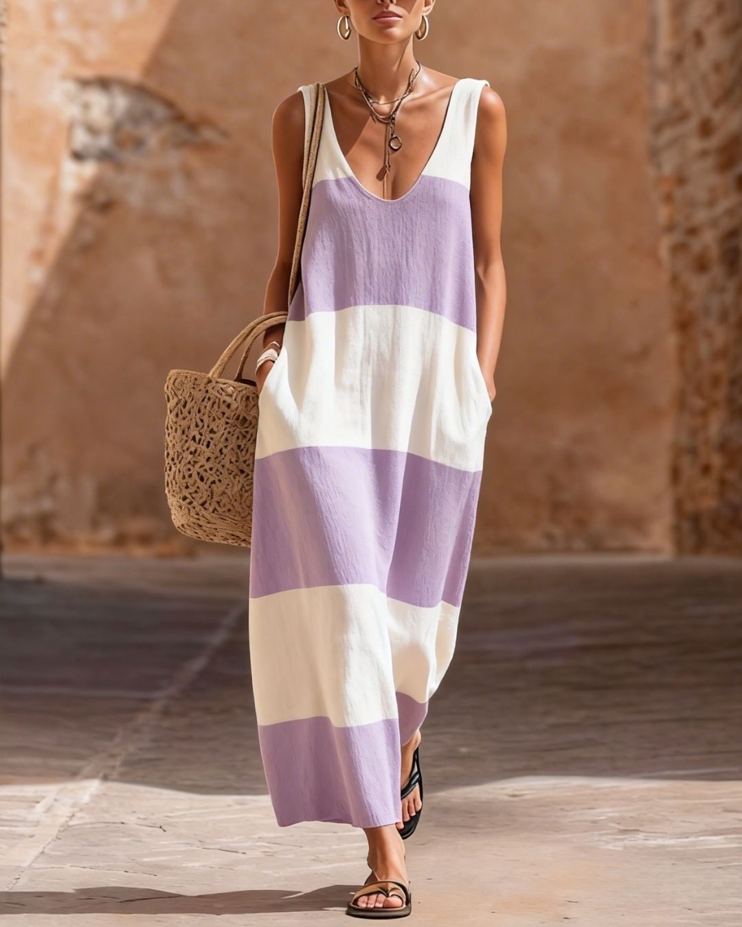 Willluxe® Striped Maxi Dress with Pockets Resort Summer