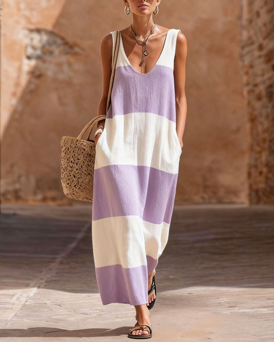WILLLUXE® Striped Maxi Dress Relaxed Fit Resort Summer Dress with Pockets