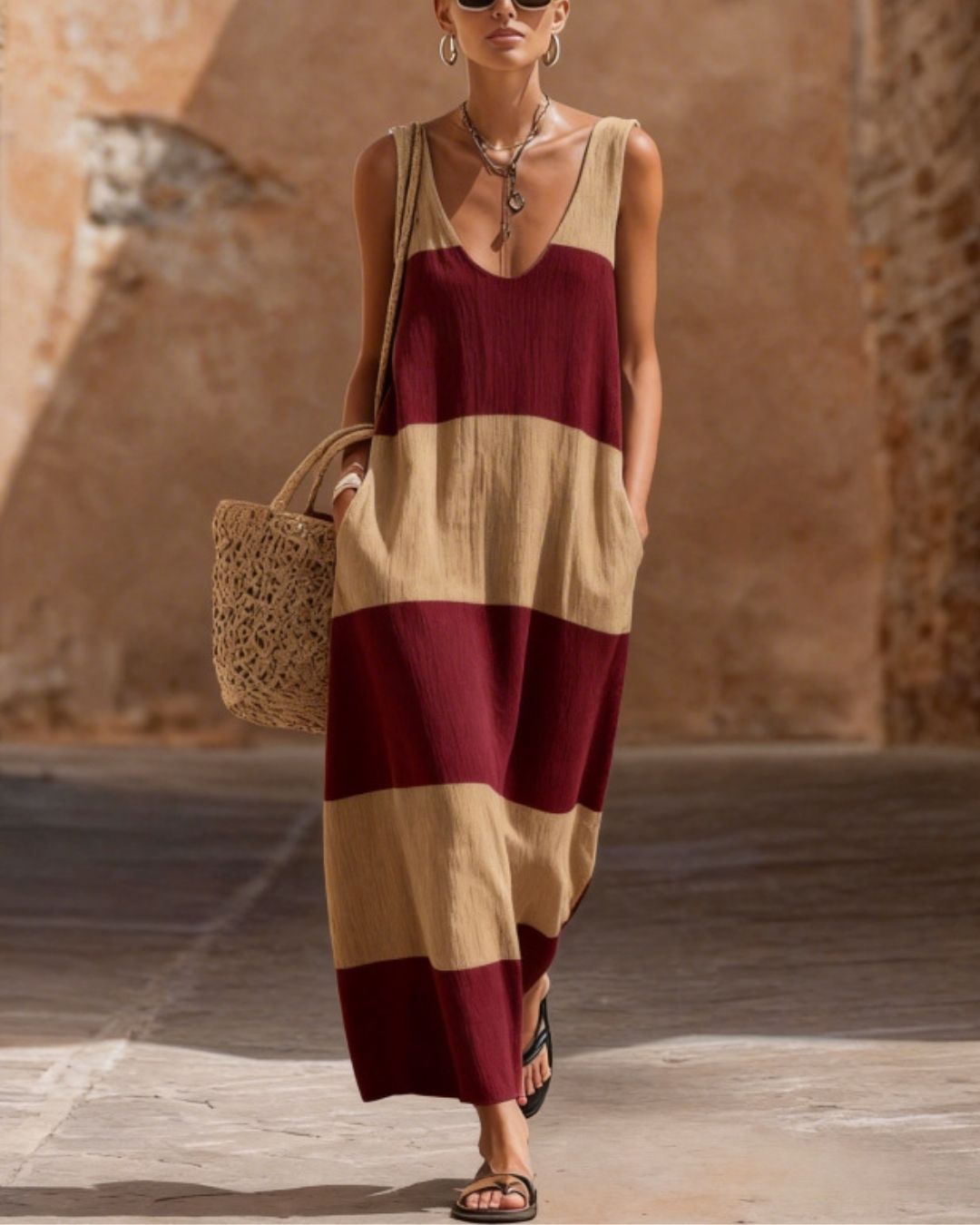 Willluxe® Striped Maxi Dress with Pockets Resort Summer