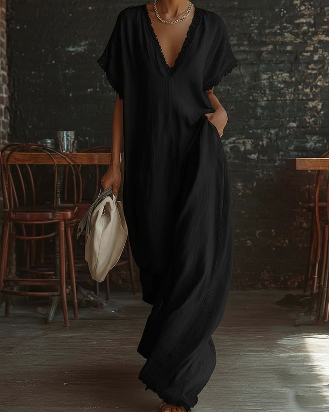Willluxe® Boho Lace Trim Flowy A-Line Maxi Dress