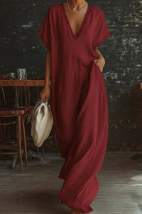 Willluxe® Boho Lace Trim Flowy A-Line Maxi Dress