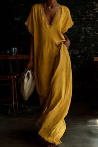 Willluxe® Boho Lace Trim Flowy A-Line Maxi Dress