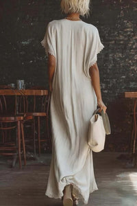 Willluxe® Boho Lace Trim Flowy A-Line Maxi Dress