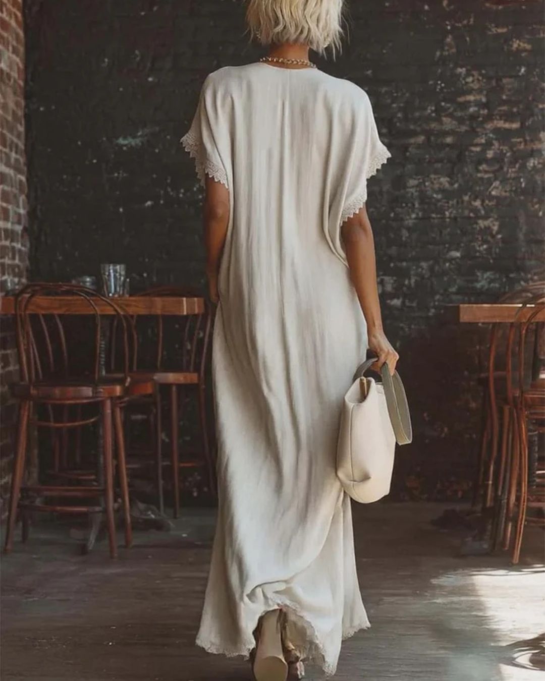 Willluxe® Boho Lace Trim Flowy A-Line Maxi Dress