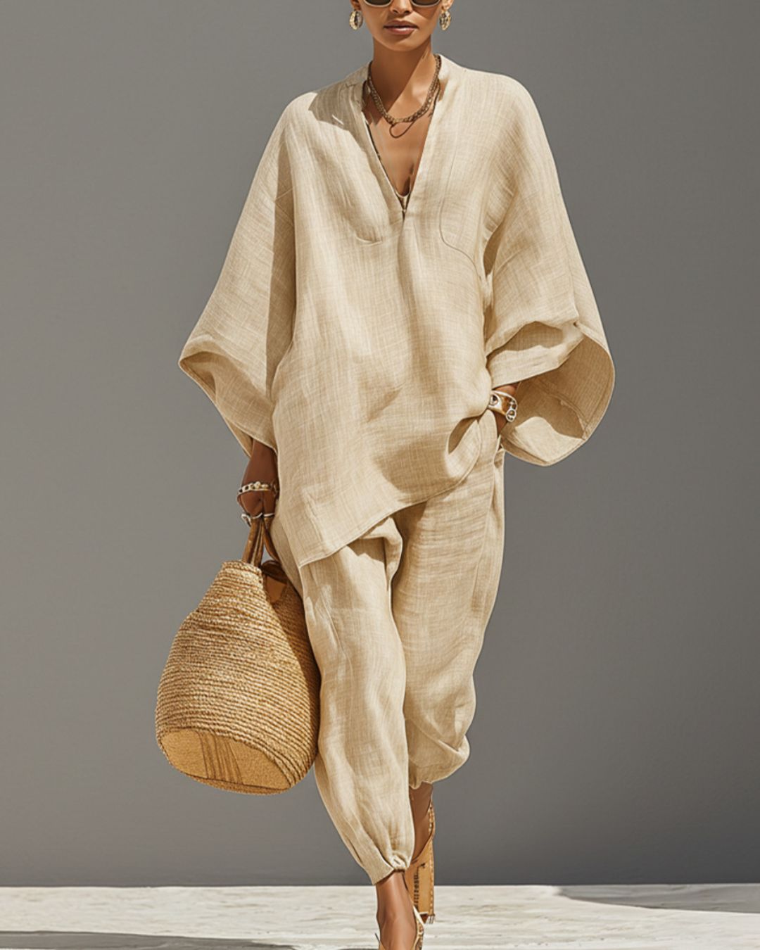Willluxe® V-Neck Tunic Relaxed Fit Coastal Brunch Outfit