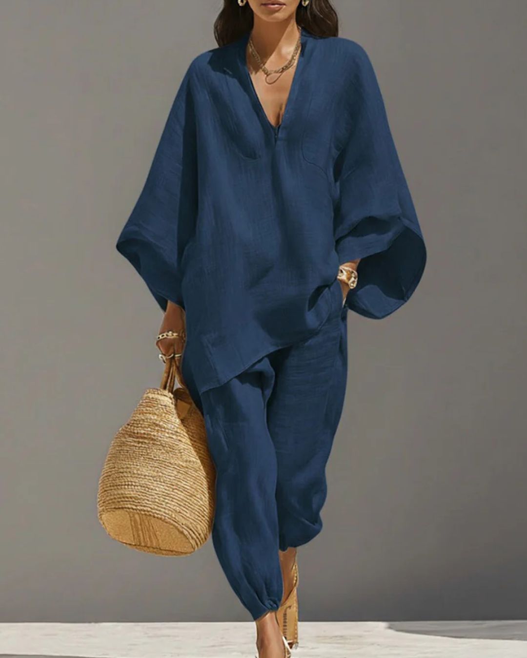 Willluxe® V-Neck Tunic Relaxed Fit Coastal Brunch Outfit